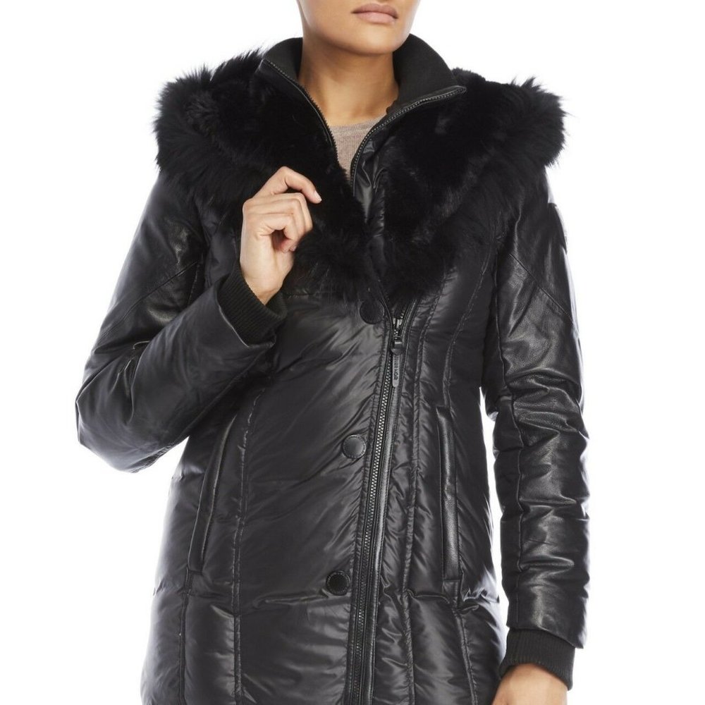 NWT Authentic RUDSAK ATELIER NOIR Franca L Parka Jacket Puffer Down Blk real fur
